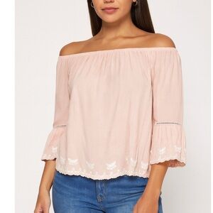 LCW Casual top blouse on off shoulder embroidered trumpet sleeve SZ XXL